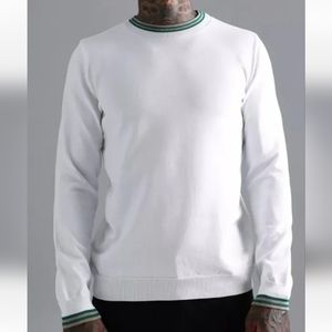 Boohoo Man Smart Jumper With Tipping Cream Crewneck Sweater Varsity Med Ski Nwt